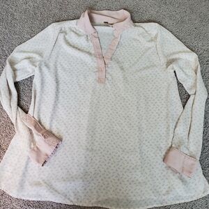 Free People Pink Horse Print Button-Up Lightweight Top Size Medium